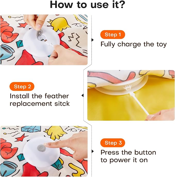 Potaroma Interactive Cat Feather Toys, Hide and Seek Moving Feather Wand | Rechargeable Touch Activated Indoor Kitten Exercise Kicker, Mouse Squeaky, Graffiti Cover
