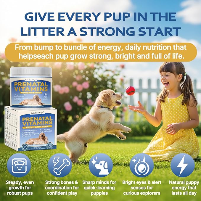 Dog Prenatal Vitamins - Supports Pregnancy Wellness, Puppy Growth & Lactation and Recovery | Riched Essential Nutrients - DHA, Folic Acid,Iron, Calcium | Advanced Multivitamin for Pregnant and Nursing