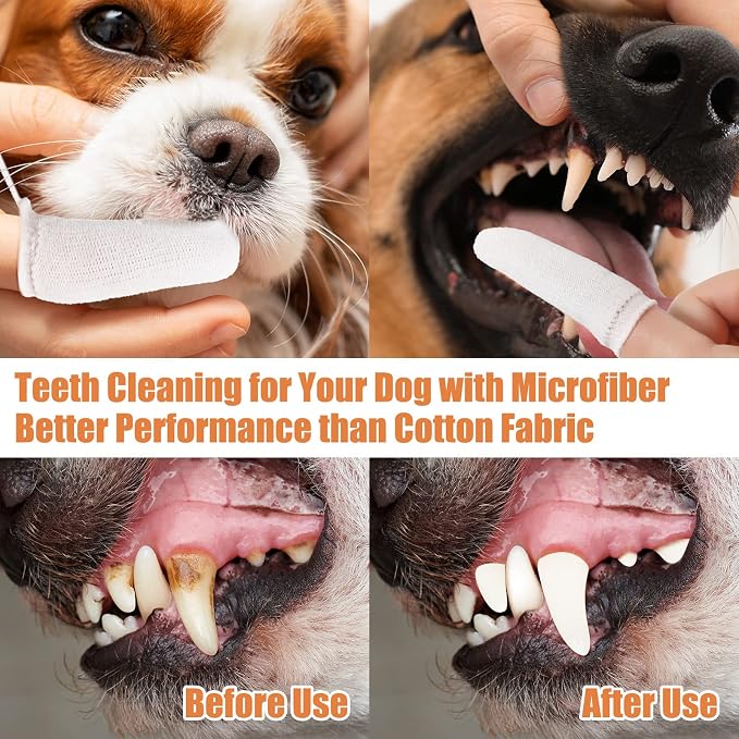 Chunful 20 Pcs Dog Fingerbrush Microfiber Full Soft Finger Toothbrush Pet Dental Finger Brush for Dog Cat Washable Teeth Cleaning Remove Plaque and Tartar