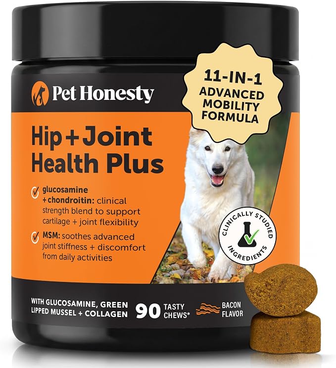 11-in-1 Advanced Hip + Joint Supplement for Dogs - Mobility Support with Glucosamine Chondroitin, Turmeric, & Green Lipped Mussel, MSM - Soothes Joint Stiffness & May Reduce Discomfort (Bacon, 90 Ct)