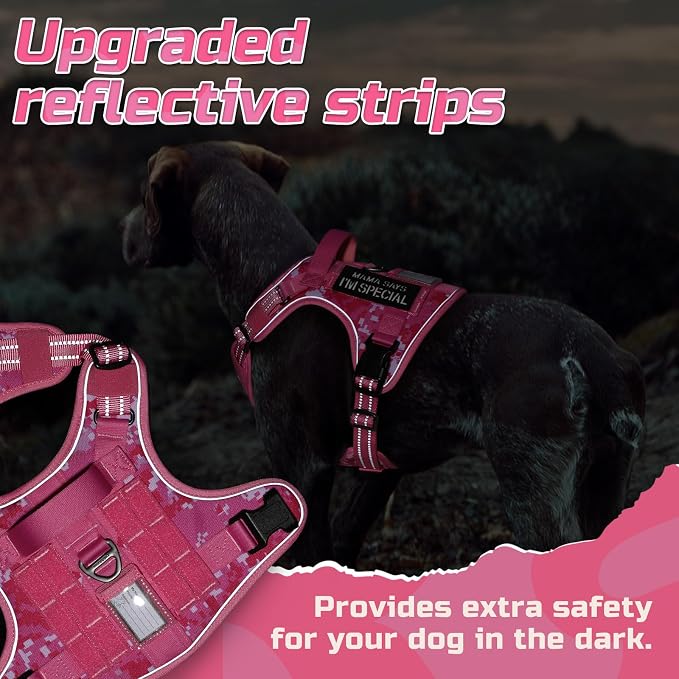 rabbitgoo Tactical Dog Harness for Medium, No Pull Military Service Vest | Molle & Handle, Heavy Duty, Adjustable, Reflective Straps, Easy Control for Training Walking, Pink camo, Medium