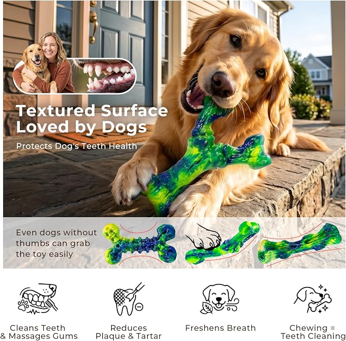 Kseroo Dog Chew Toys, 3-Pack, Peanut Butter, Medium & Large Dogs, Green | Indestructible, Heavy Duty, Rock-Hard Solid Nylon Bones for Medium/Large Dogs 25-100lbs, Tough, Long-Lasting, Keep Them Busy