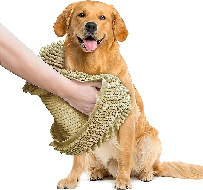 Muddy Mat Doggy Dryer, Highly Absorbent Microfiber Washable Dog Shammy Quick Drying Towel Absorber - Extra Soft Plush Wrap Chenille Bath Towels to Dry Soggy Large Pets & Small Puppy-Beige 19"x46"