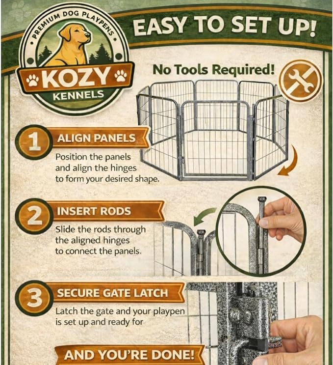 Indoor Dog Playpen - 24 inch, 12 Panels for Small and Puppy Size Dogs - Play Pen w/Extra Wide Gate - Heavy Duty Metal Portable Pet Fence with Grey Anti-Rust Coating