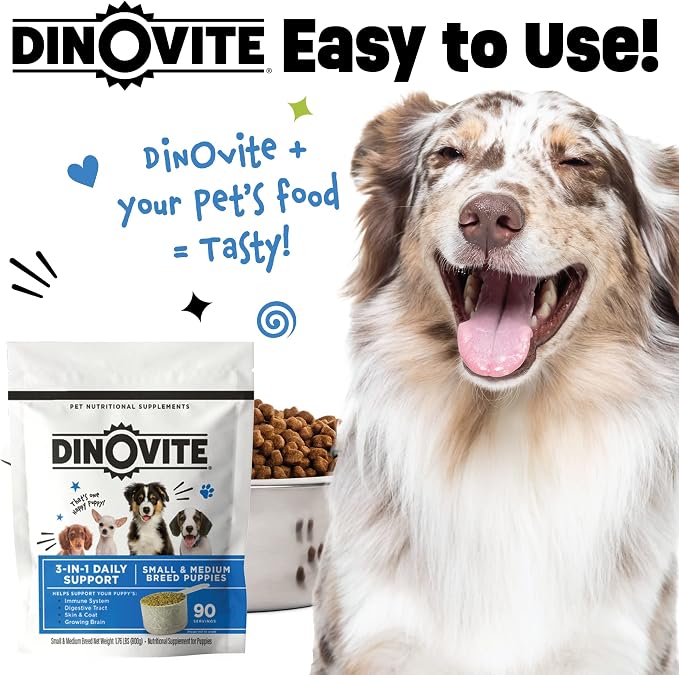 Dinovite Probiotic Food Topper for Puppies, Digestive Support, 90 Servings