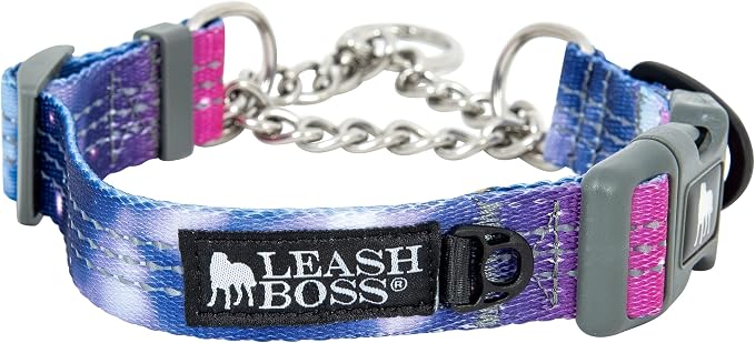 Leash Boss Martingale Collar for Dogs - Steel Chain | Reflective Nylon Dog Collar for Large Dogs, Medium and Small Dogs | No Pull Pet Training Collar Small