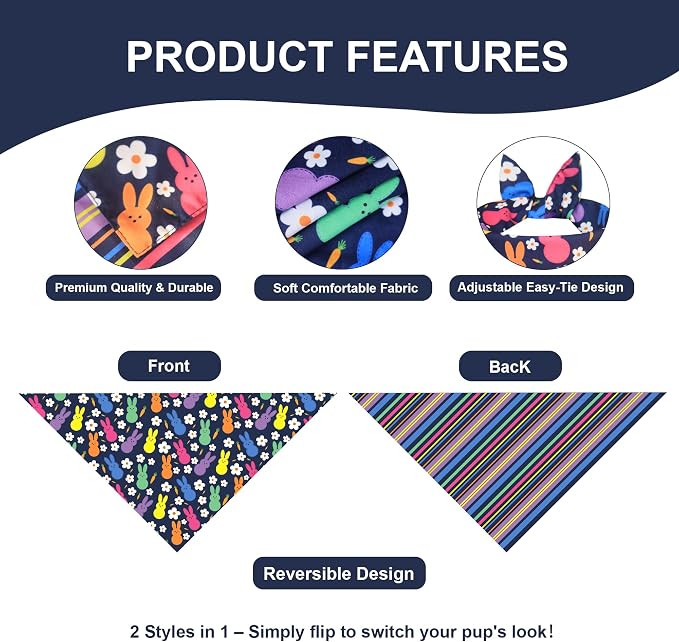 Easter Dog Bandana for Small Medium Dogs, Small, Navy