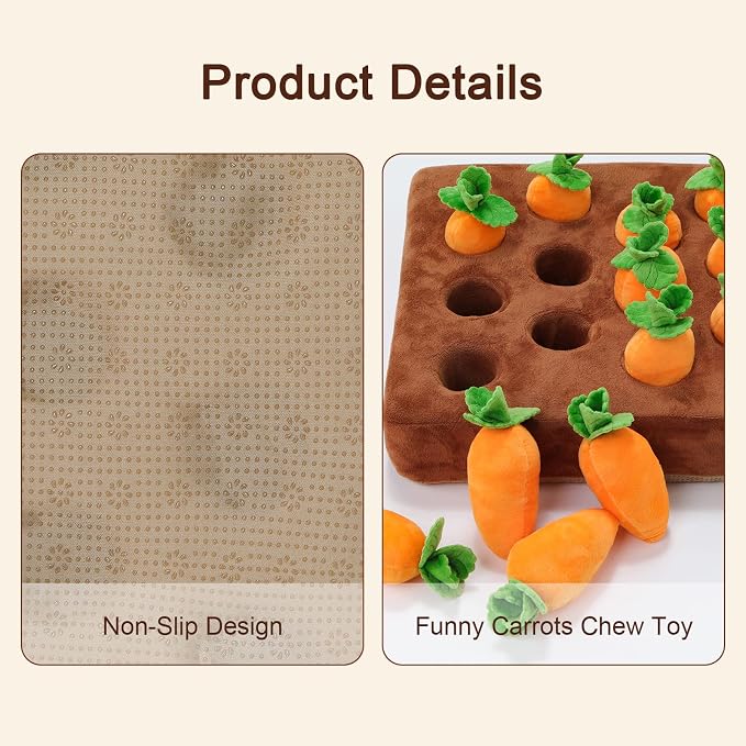 Snuffle Mat & Carrot Puzzle Toy for Dogs, Enrichment Toys with 12 Carrots | Sniff Mat & Interactive Toy, Hide Treats in 12 Carrots, Non-Slip Base, Foraging & Mental Stimulation, Durable & Easy Clean