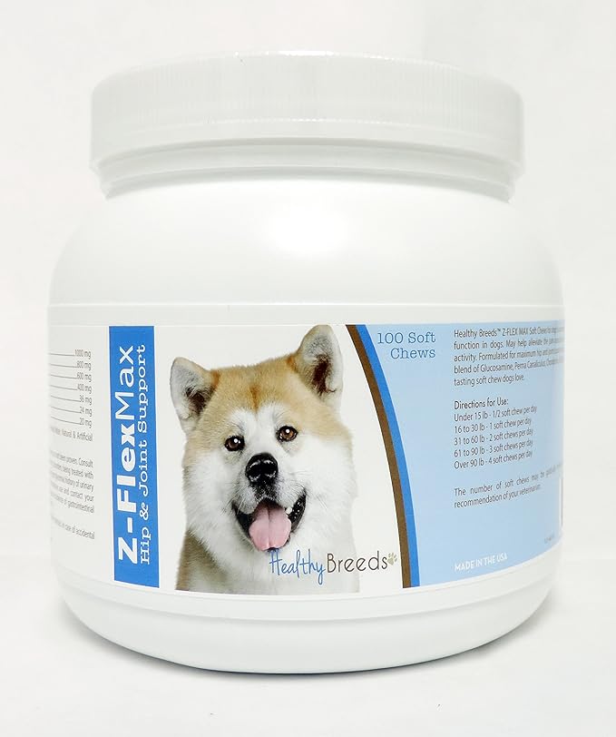 Healthy Breeds Akita Z-Flex Max Hip & Joint Soft Chews 100 Count, Brown