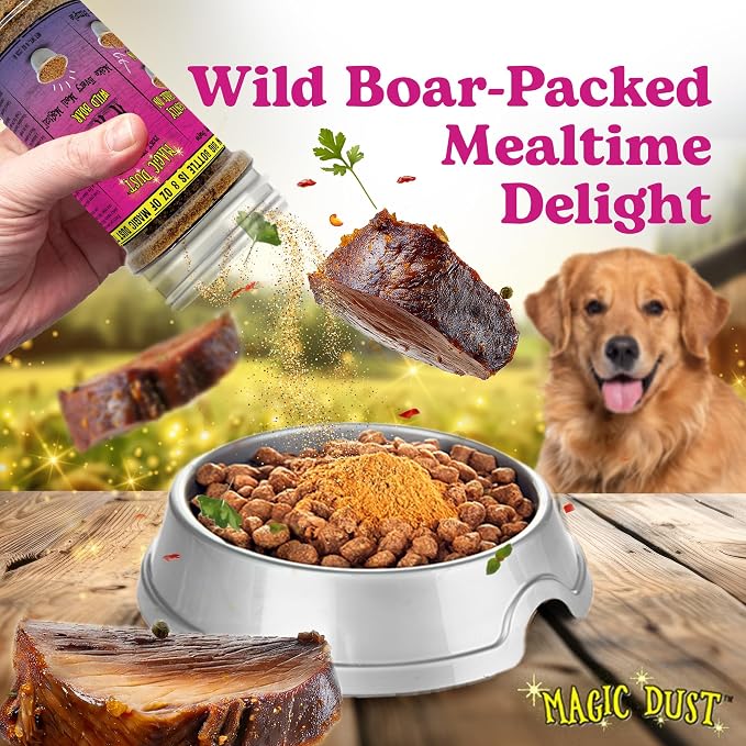 Magic Dust Wild Boar Jerky Topper, Single Protein Pet Food Topper for Dogs & Cats, Enhance Flavor & Elevate Mealtime Excitement for Picky Eaters, Made in USA - 8 Ounce Bottle