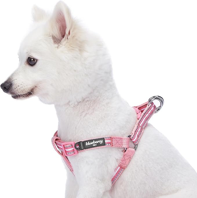 Blueberry Pet 5 Colors Step-in 3M Reflective Multi-Colored Stripe Padded Dog Harness, Chest Girth 26" - 39", Pink & White, Large, Adjustable Harnesses for Dogs