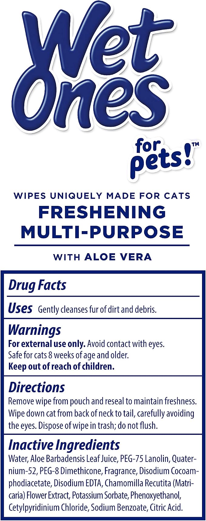Wet Ones for Pets Freshening Multipurpose Wipes for Cats with Aloe Vera, Fresh Scent - Easy to Use Cat Cleaning Wipes for Pet Grooming in Canister, 50 Count - 12 Pack