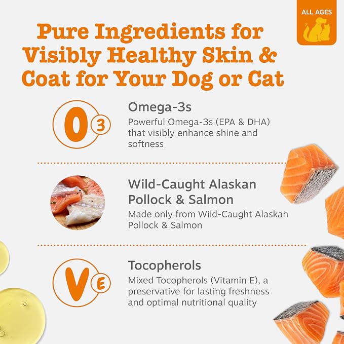 Zesty Paws Wild Alaskan Omega-3 Blend Pollock + Salmon Oil for Dogs and Cats- Skin and Coat Support, Omega 3 Supplement for Pets, 32oz (Pack of 2)