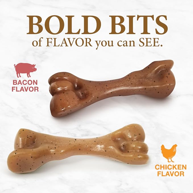 Nylabone Strong Chew Gourmet Style Dog Chew Toy, Small, 2 Count | Bacon & chicken flavor, durable chew toys, long lasting, encourages healthy chewing, small dog toys for dogs up to 25 lbs