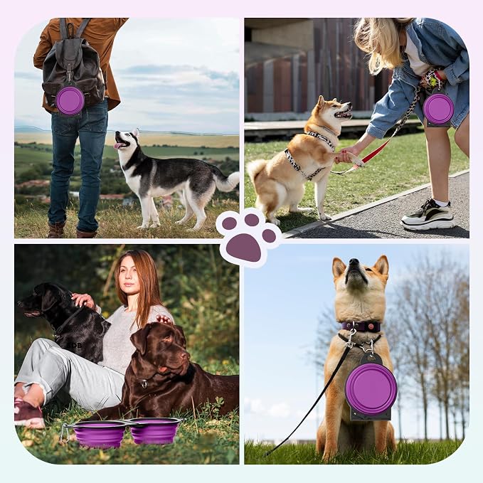 Pawaboo 2-in-1 Collapsible Dog Bowl, 450ml, Purple