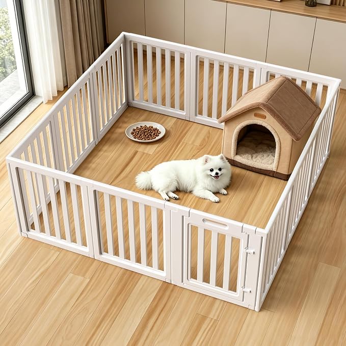 Dog Playpen, Clear Dog Pen, Dog Pen Indoor, Easy to Install and Remove Dog Play Pen, Puppy Playpen Suitable for Dogs, Cats,Dog Playpen Indoor (White, 23.6 inch Height, 12 Panels)