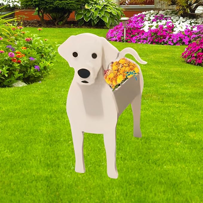 White Labrador Dog Planter Pots, Animal Shaped Flower Pot