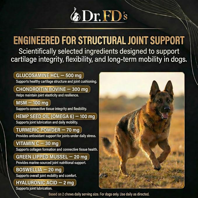 Dr. FD's RenoFlex Dog Joint Supplement, Vet-Formulated Soft Chews, 120 Count, Hip and Joint Support with Glucosamine, Chondroitin, MSM and Turmeric, Joint Comfort and Mobility, Natural Beef Flavor