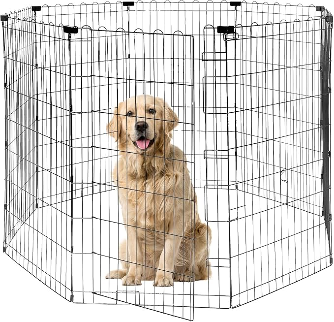 MUTTROS Foldable -48 inch Octagonal Metal Dog Playpen - 8-Panel Exercise Dog Fence, No Door, Indoor/Outdoor Dog Corral with Dog Pin for Large & Medium Dogs, Large Black