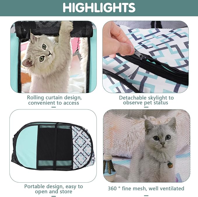 Lucky Monet Foldable Dog Playpen Enclosed Cat Puppy Playpen Indoor Pop Up Pet Animal Playpen Outdoor Kennel Cage Pen Tent for Small Medium Dog Puppy Cat Kitten Rabbit - 36" L x 36" W x 23" H