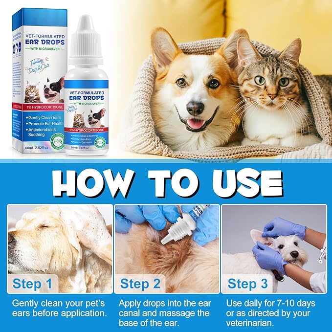 Dog Ear Infection Treatment Drops with 1% Hydrocortisone, 2.02 fl oz