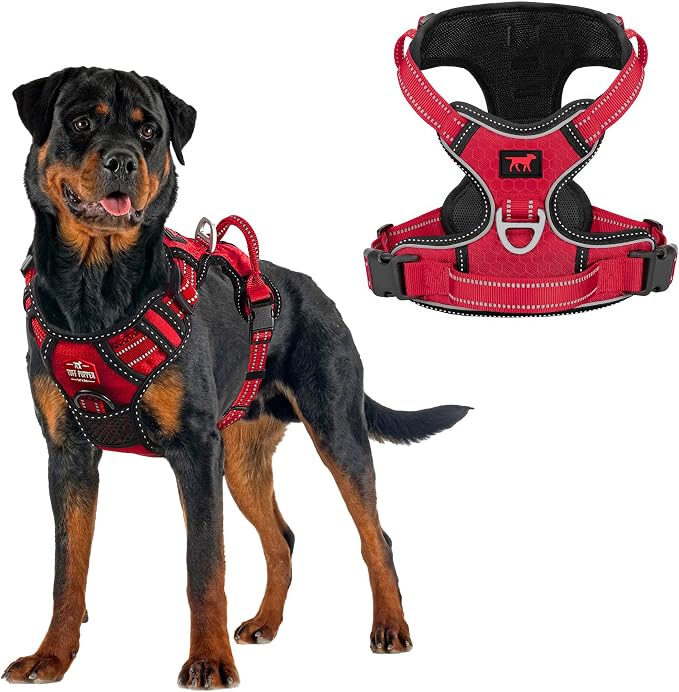 Tuff Pupper No Pull Easy Walk Dog Harness | Heavy Duty Pet Vest | Front & Back Leash Clips | Strong Safety Handle | Reflective Anti Pull Vest | Comfortable Padded Escape Proof Harness (X-Large, Red)