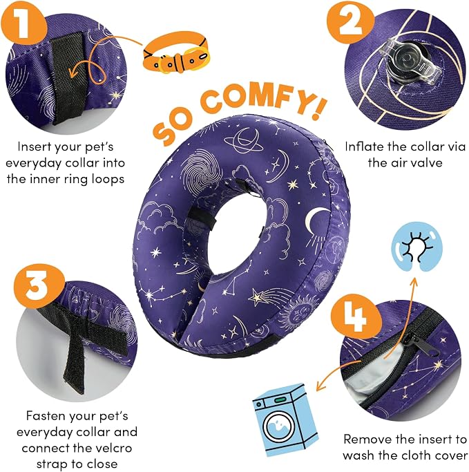 BENCMATE Inflatable Dog Cone Collar Alternative After Surgery Large | Soft Dog Cone for Small Medium Large Dogs and Cats, Doggie Neck Donut Recovery ECollar to Stop Licking,Constellation