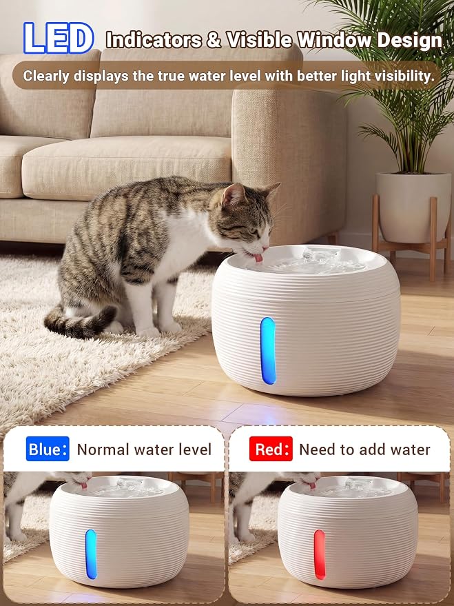 Kastty Cat Water Fountain:3.5L Cat Fountain for Drinking-White Pet Water Fountain for Cats Indoor-Quiet Cat Water Dispenser with Visual Water Level - Pets Watering Supplies for Small Animals FS77
