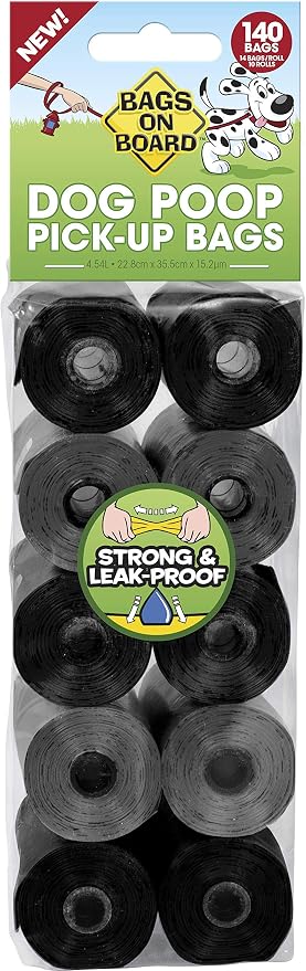 Bags on Board 3203940046ONL Dog Waste Bags Refill, 140 bags, For Dog and Cat Waste Pickup, Black/Grey