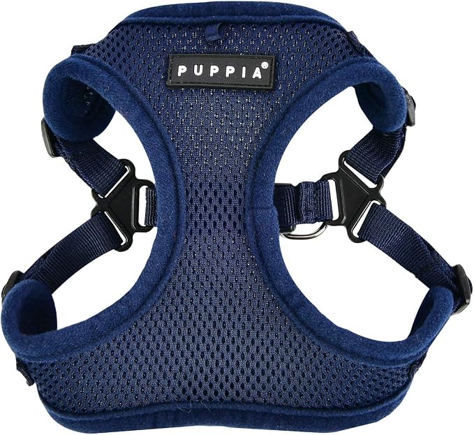Puppia Dog Harness Comfort Mesh Step-in All Season No Pull No Choke Walking Training Adjustable Neck & Chest for Small & Medium Dog - Navy - S