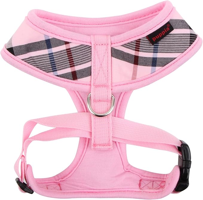 Puppia Junior Over-The-Head Dog Harness Checkered Pattern No Choke No Pull Adjustable Chest Belt Walking Training for Small and Medium Dog, Pink, X-Large