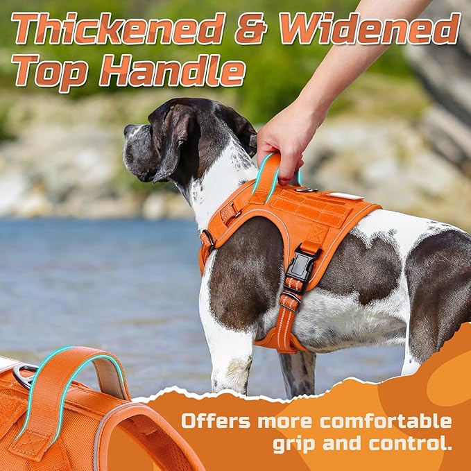 rabbitgoo Tactical Dog Harness for X-Large, No Pull Military Service Vest | Molle & Handle, Heavy Duty, Adjustable, Reflective Straps, Easy Control for Training Walking, Orange, X-Large