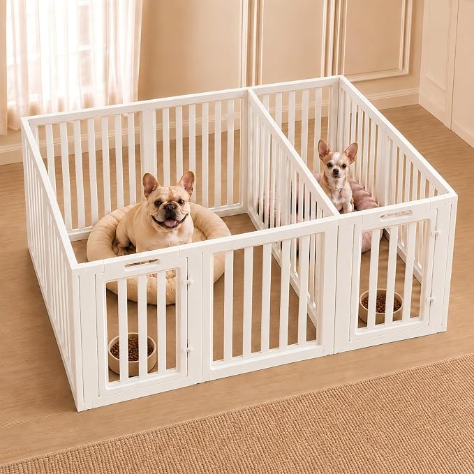 EVERFRONT Dog Playpen with Door - Dog Pen Indoor - Easy Assemble Dog Play Pen - Puppy Playpen, Cat Playpen, Small Animal Playpen, Dog Play Pen Indoors (White, 24", 12 Panels)
