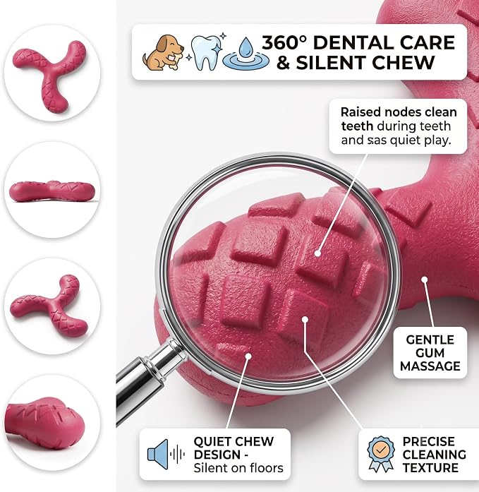 Dog Chew Toy, Durable Y-Shape Dental Toy, Rose Red