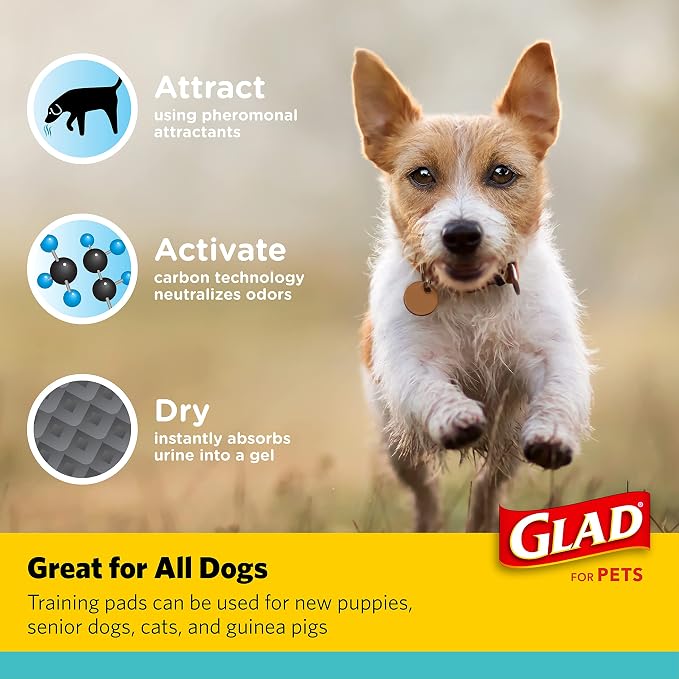 Glad for Pets Black Charcoal Puppy Pads - Super Absorbent Disposable Dog Pee Pads, Potty Training Pads, and Pet Supplies - Grey Dog Pee Pads for Crate Training and Indoor Use 17.5" x 23.5" - 120 Count