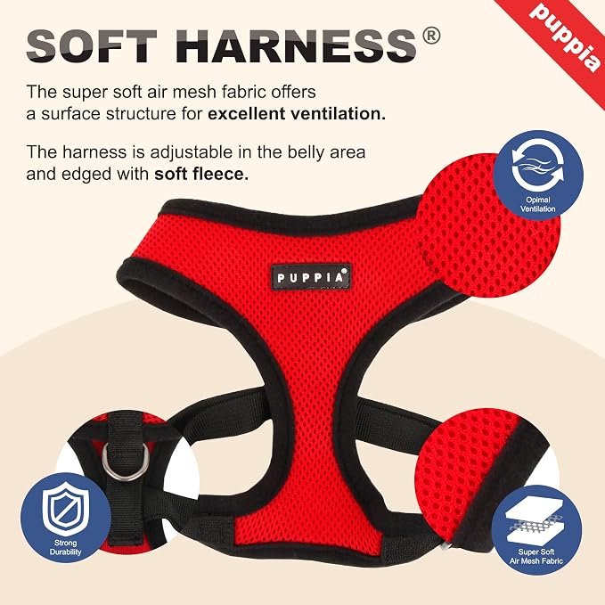 Puppia Soft Dog Harness No Choke Over-The-Head Triple Layered Breathable Mesh Adjustable Chest Belt and Quick-Release Buckle, Royal Blue, X-Small