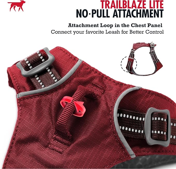 Tuff Pupper All-Day Wear Dog Harness | for Walking, Trail Running, Hiking | Front & Back Leash Clips | Reflective Trim | Easy On/Off Buckles | Lightweight Breathable | No Pull Design (XXS, Red)