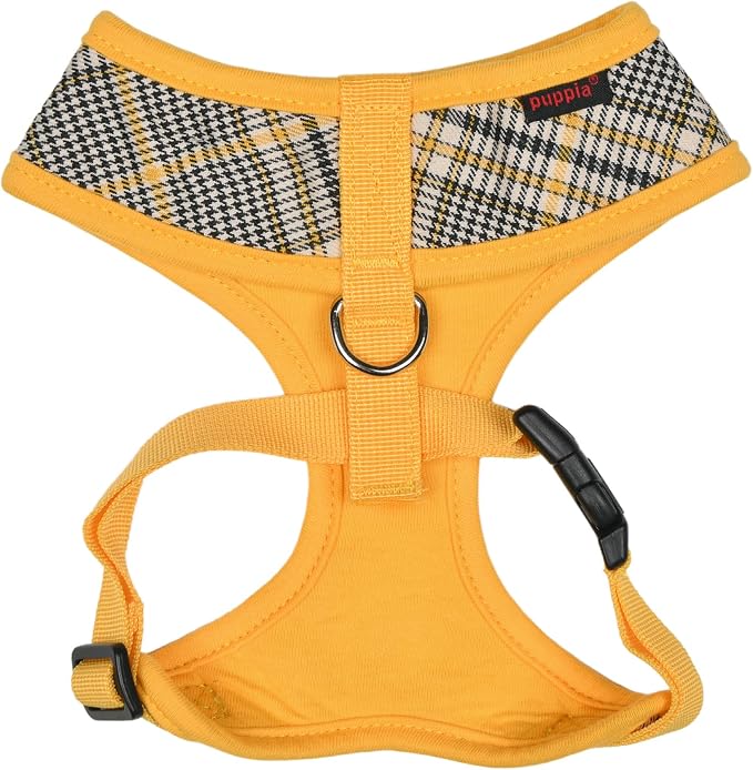 Puppia Lucas Dog Harness A (Over-The-Head) Fashionable Checkered Pattern Spring Summer Harness for Small and Medium Dogs, Yellow, Large