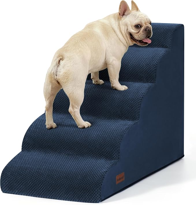 Aodisman Dog Stairs for High Bed,5 Step Dog Ramp for Small and Medium Dogs,Pet Stairs with Non-Slip Bottom for Puppy, Older Cat,Indoor Pet Steps,Comfort,Durable,22.4" H,Blue