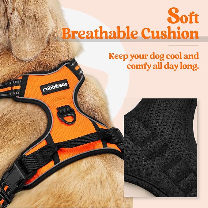 rabbitgoo Dog Harness, No Pull for Large Dogs with 2 Leash Clips, Pet Vest | No Choke with Handle, Adjustable Soft Padded, Reflective, Easy Control for Walking, Orange, X-Large