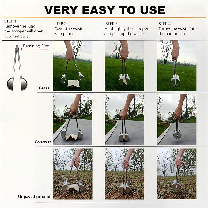 13.5" Stainless Steel Metal Dog Pooper Scooper for Yard | Heavy Duty, Very Easy to Use, One-Hand Operation, For Yard & Outdoor Walks, Works on Grass, Gravel, Concrete