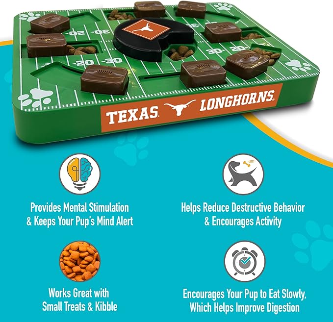 NCAA Puzzle Toy Slow Feeder, Puzzle Treat Dog Toy, Interactive Dog Treat Toy, Dog Puzzle Feeding Slow Toy (Texas Longhorns)