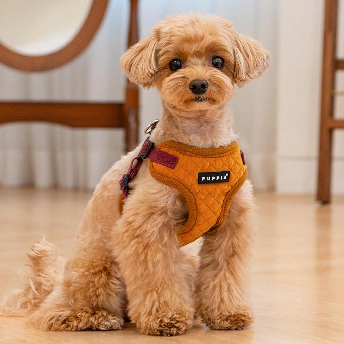 Puppia Irvin Comfort Dog Harness Step-in Warm Winter Diamond Pattern Adjustable Neck and Chest for Small and Medium Dog, Mustard, Small