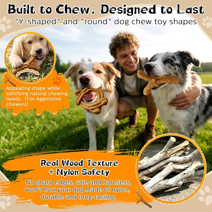 WOWBALA 2 Pack Dog Chew Toys for Aggressive Chewers,Indestructible Dog Toy for Medium Large Dogs, Chew Toys to Keep Dogs Busy,Super Chewer with Tough Nylon, Reduce Boredom & Anxiety