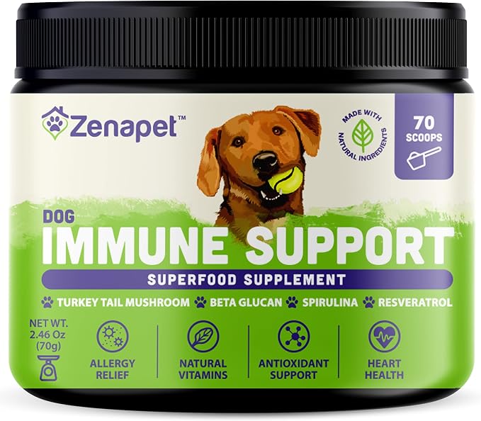 Dog Immune Support Premium Powder Topper, Turkey Tail, Spirulina & Beta-Glucan, Supports a Healthy Immune System & Digestion, Human-Grade, Made in USA