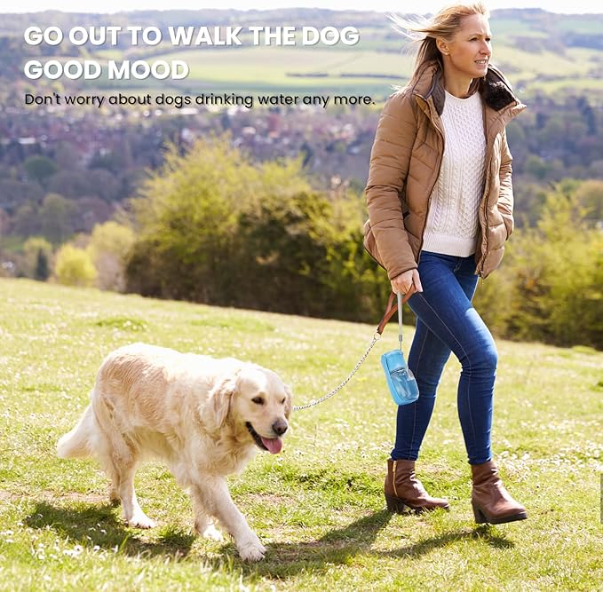 Portable Dog Water Bottle, Foldable, 12oz, SkyBlue