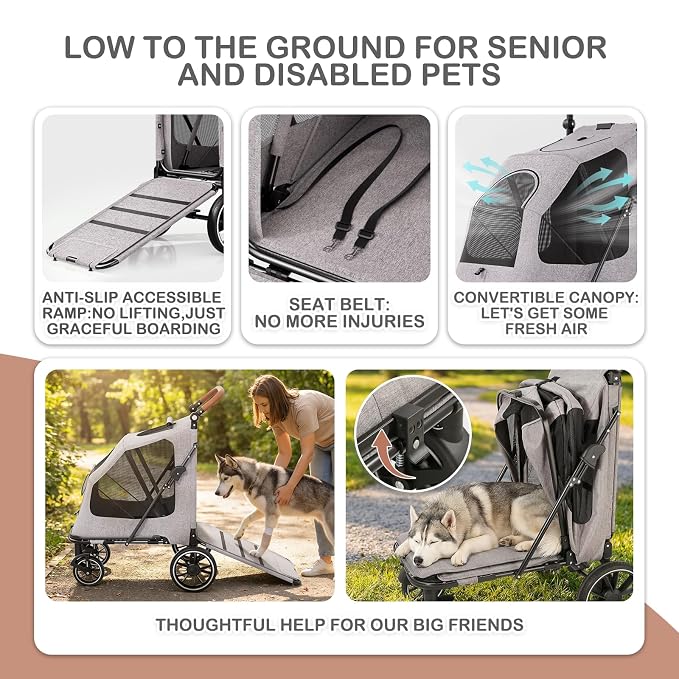 MoNiBloom Large Pet Stroller - Mobility Aid, up to 99lbs, Anti-Slip Ramp