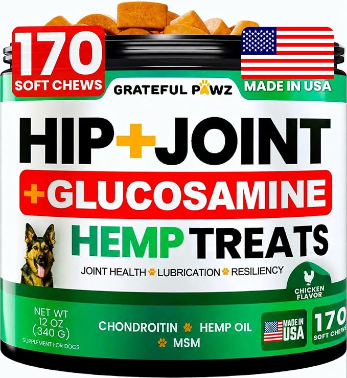 Hemp Hip and Joint Supplement for Dogs - Glucosamine for Dogs - 170 Count