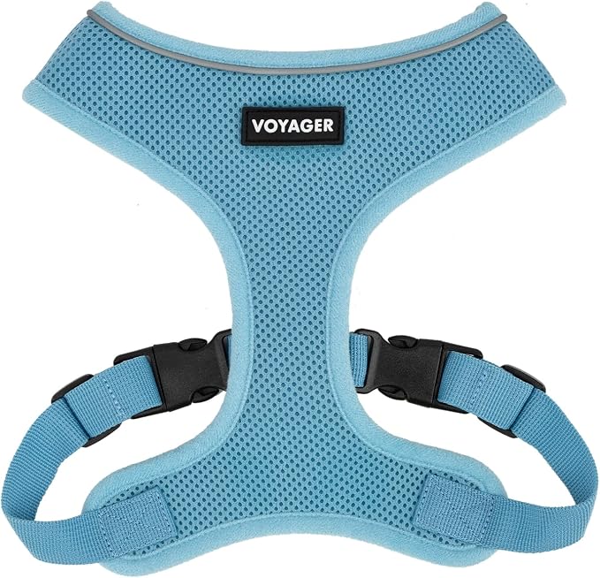 Best Pet Supplies Voyager Aerolite Over the Head Dog Harness, No Pull Breathable Air Mesh Vest, Quick Dry with Reflective Stitching, Adjustable Escape Resistant Harness - Blue, Large