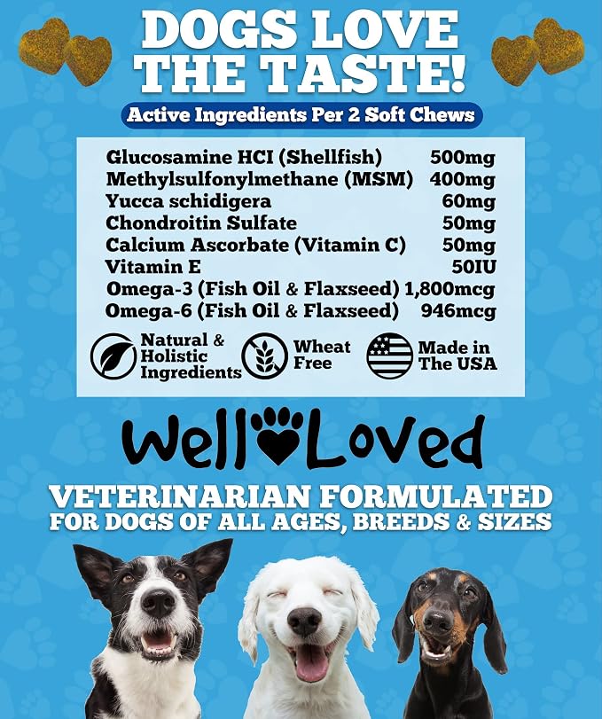Well Loved Calming Chews for Dogs + Glucosamine for Dogs Hip and Joint Supplement, Vet Developed, Made in The USA, Natural Ingredients